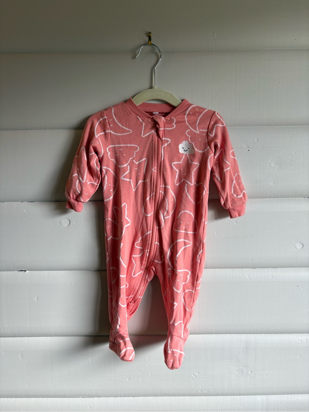 3/$25 Pekkle Organic Cotton Pink Moon & Stars Footed Sleeper 6M Baby Girls